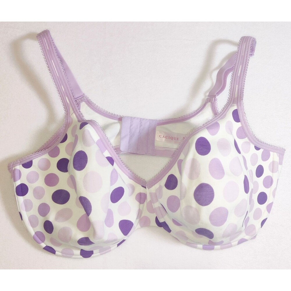 Cacique Womens Bra 42DD Purple Polka Dots Underwire Lane Bryant NWOT